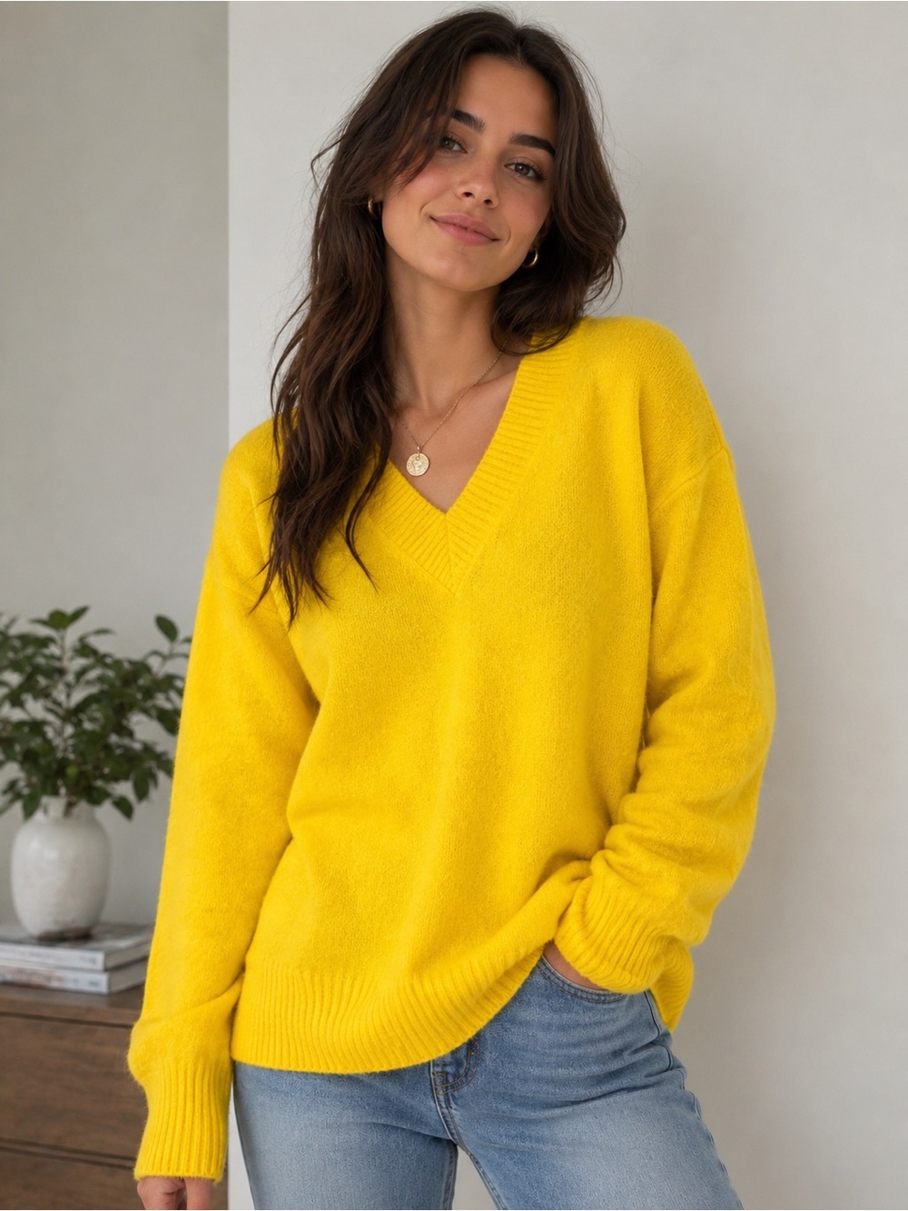 NWT Treasure & Bond Bright Yellow Alpaca Wool Blend V-Neck Sweater Medium